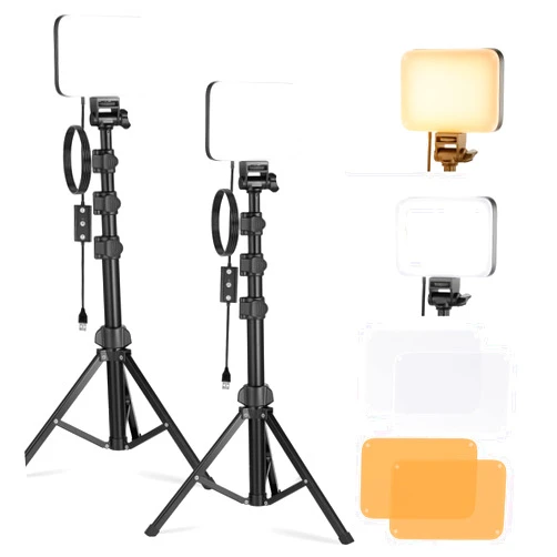 NEEWER Basic LED Video Light Panel Lighting Kit, 2 Pack Bi Color Dimmable Portable Studio Lights with Stands & Filters, 3200K~5600K CRI 95 750lux for Photography Video Recording Live Streaming, BP66