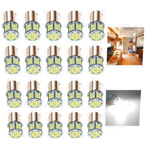 KISLED 12V RV LED Interior Lights, 20 Packs 1141 1156 1003 1073 BA15S 7506 LED Bulbs for RV Camper Trailer Boat Trunk Interior Indoor Tail Lights, White - 6000K