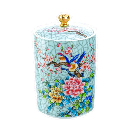 Bicuzat Enamel Ceramic Tea Caddy Tea Canister Tea Storage Container Tins Jar with Airtight Lid Water-proof Tank for Tea, Coffee, Herb, Sugar, Spice, Nuts