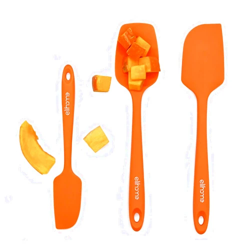 Elihome Chef Series 3 Piece Silicone Spatula Set - 600°F Heat Resistant Non Stick Rubber Kitchen Scraper Spatulas for Cooking, Baking, and Mixing – BPA Free and LFGB Certified Silicone (Orange)
