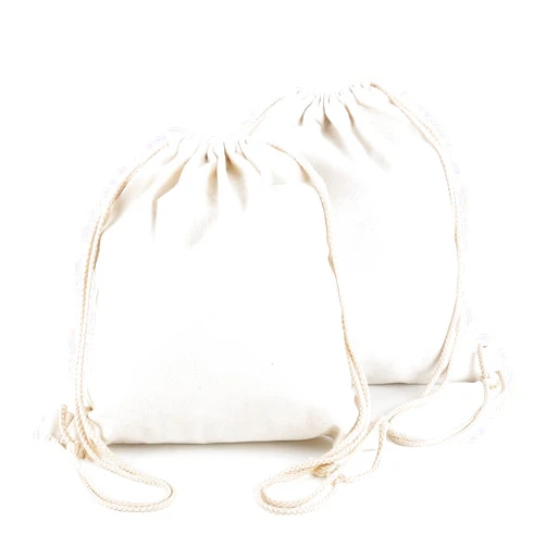 YINGKOR Cotton Canvas Drawstring Backpack Bag Gym Sackpack Sport String Sack Pack Bags pack-2, White