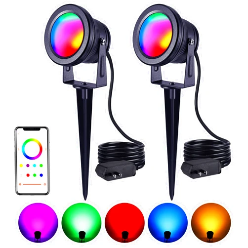 S SUNSBELL Spot Lights Outdoor, 2PCS 10W RGBW Lawn Flood Light, IP65 Waterproof Outdoor Spotlights for Yard, APP Control Color Changing Smart Home Lighting, 90-245V RGB Lights
