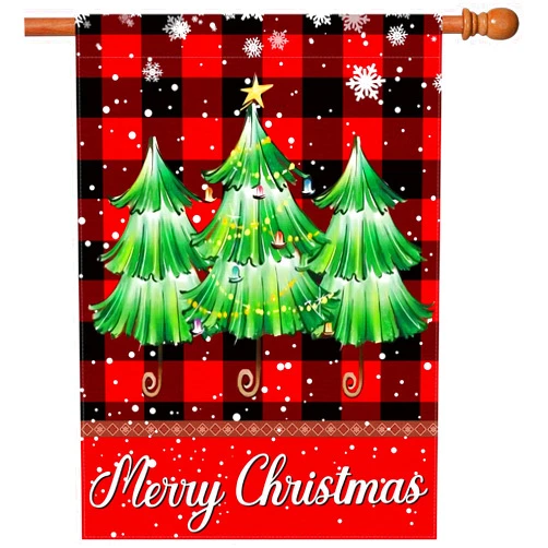 Korlon Tec Christmas Flags 28 x 40 Double Sided for Outside, Rustic Farmhouse House Flag with Xmas Trees, Large Christmas Garden Flag for Yard Holiday Home Decorations