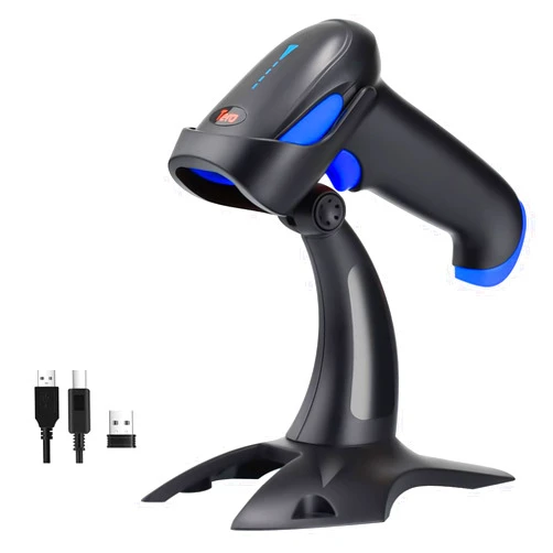 Tera Barcode Scanner Wireless 1D 2D QR with Stand: Battery Level Indicator 3 in 1 Works with Bluetooth 2.4G Wireless USB Wired Handheld Bar Code Reader with Vibration Alert HW0002 Blue