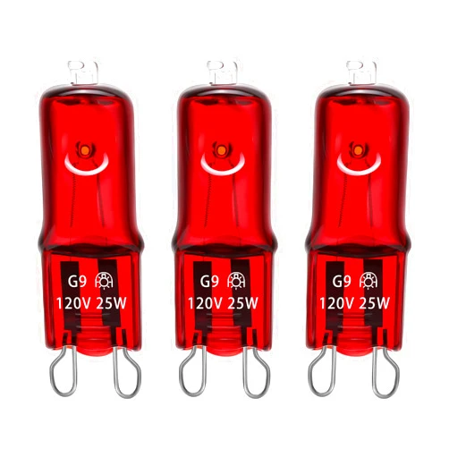 C-Raptile G9 Bulb 25W 120V 2 Pin 3 Pack Base Light Bulb Replacement Dimmable Warm Red