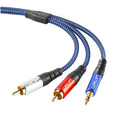 Wawpi RCA Cable, 3.55mm Male to 2RCA Male Stereo Audio Adapter，Gold-Plated with Nylon Braided RCA to AUX Audio Cord Hi-Fi Compatible with All RCA-Enabled Devices 15ft/5m