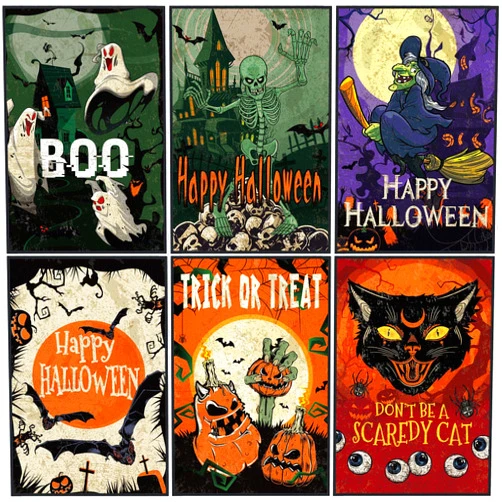 Sunnyray 6 Pcs Halloween Dish Towels Vintage Kitchen Towels Happy Halloween Hand Towels 12 x 18 Inch Spooky Witch Cat Ghost Decorative Tea Towels for Kitchen Bathroom Holiday Decor