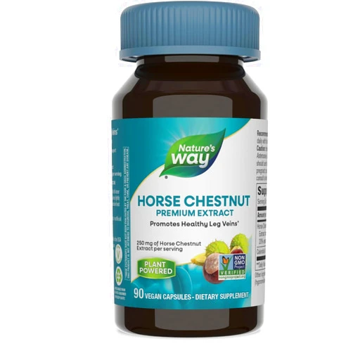 Nature's Way Standardized Horse Chestnut, Premium Extract, Promotes Healthy Leg Veins*, 250 mg per Serving, Vegan, 90 Capsules (Packaging May Vary)