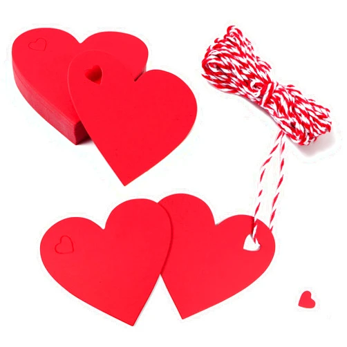 Yesweety 150 Pcs Red Gift Tags Valentine Heart Shaped Paper Tags Red Heart Cutouts Price Tag Craft Hang Tags with 50 Feet String for Valentine's Day Wedding Favor Party Decorations