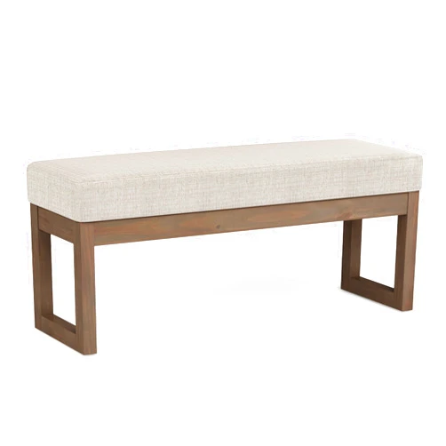 SIMPLIHOME Milltown 45 Inch Wide Contemporary Rectangle Large Ottoman Bench in Platinum Tweed Look Fabric, For the Living Room and Bedroom