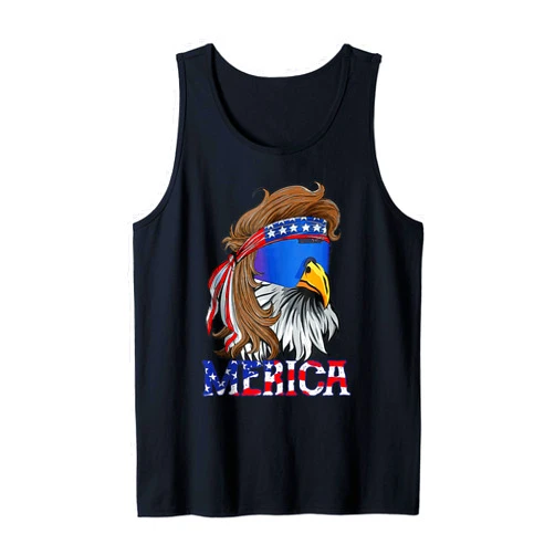 Giichi Merica Bald Eagle With Mullet Bandanna American Flag Vintage Tank Top