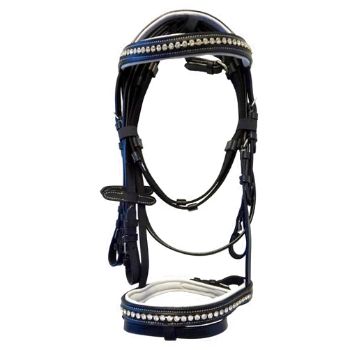 Equitem White Padded Leather English Bridle with Clear Crystal Browband and Noseband