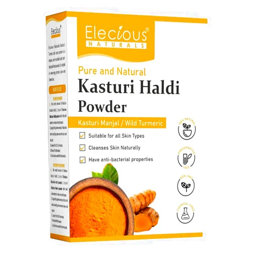 Elecious Kasturi Haldi Powder for Natural Finish Face Wild Turmeric Powder for Glowing Skin Kasturi Manjal for All Skin Types 100% Natural, Chemical-Free, Perseverative-Free (Brown) 3.5 Ounce