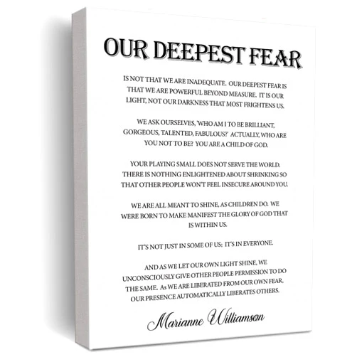 Zauly Inspirational Quote Canvas Wall Art Motivational Our Deepest Fear by Marianne Williamson Quote Canvas Print Positive Wall Decor Framed Gift 12x15 Ready to Hang