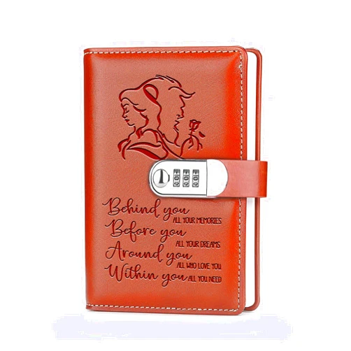 JOHSBYD Beauty and The Beast Leather Combination Lock Notebook Always Remember You’re Braver Than You Believe Journal Combination Lock Notebook TV Movie Gifts for Son Daughter (behind you)
