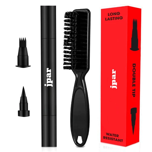 JPAR Black Beard Pencil Filler for Men - Waterproof Beard Pen Kit with Brush - Dual Tip Beard Filling Pen for Patches, Hairline & Mustache - Natural Look, Long Lasting, Easy to Use Beard Grooming Tool