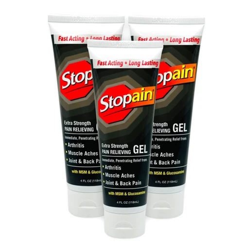 Stopain Pain Relief Gel 4oz (3 Pack) USA Made, Max Strength Fast Acting with MSM, Glucosamine, Menthol for Arthritis, Lower Back Sciatica, Knee, Neck, HSA FSA Approved Topical Analgesic Products