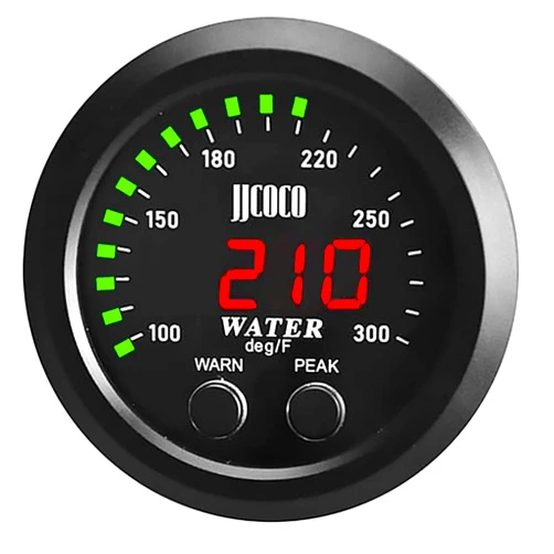 ZHSYMX Universal 52mm Water Temperature Gauge with Alarm and 1/8 Npt Sensor Car Digital Meter Red Display Green Ambient Light Temp 100-300F(38-150C)