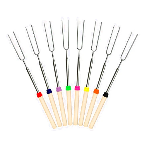 Peaceleaf Marshmallow Roasting Sticks 8Pcs Extendable 32inch Long Metal Barbecue Skewers For Grilling Set,Telescoping Smores BBQ Forks, Fire Pit Sticks for Hot Dogs,Camping,Bonfire