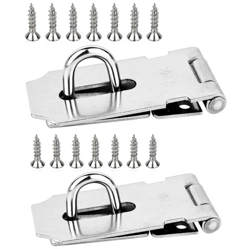 H H&J HUAJIAN HUAJIAN Door Locks Hasp Latch, Stainless Steel Gate Lock Hasp, 4 Inch Stainless Steel Safety Packlock Clasp Hasp Lock Latch, 2pack (4Inch)