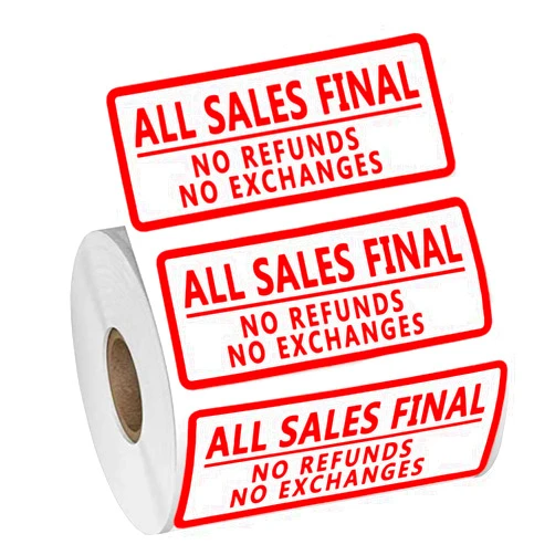 Besttile All Sales Final No Refunds No Exchanges Stickers,3x1 Inch Self Adhesive Labels,500 Pcs Per Pack