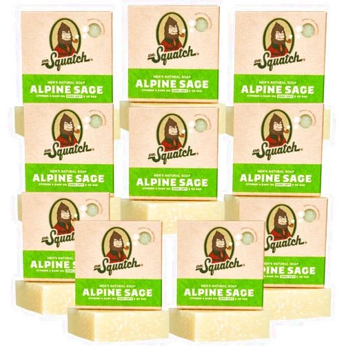 Dr. Squatch Men's Bar Soap - 10-Pack Alpine Sage - All Natural Bar Soap for Men - 10 Bars of Soap - Smell like a Warm Mountain Breeze