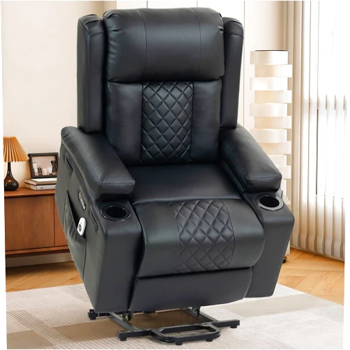 ACFOUL Power Lift Recliner Chair for Elderly with Vibration Massage and Lumbar Heating, Electric PU Leather Single Sofa with Cup Holders and USB & Type C Ports for Living Room, Black