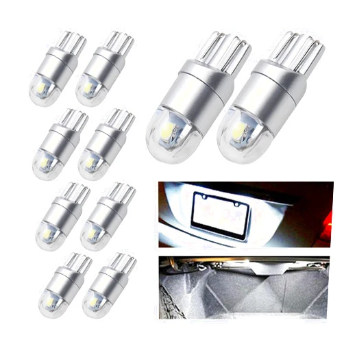 Sinytuto 10 PCS T10 Car LED Width Indicator Light, 25mm x 10mm 3030 2400LM 7000-7500K Fiberglass Plate License Plate Light, 360-degree Lighting Accessories with No Blind Spots, for Cars (White)