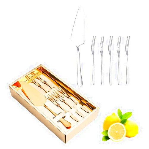 ZHUZE Cake Server Set, Stainless Steel Cake Knife and Fork, Cake Cutting Set for Wedding, Birthday and Party, with 1 Cake Server and 5 Forks (Golden)