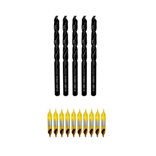 DelitonGude 23/64inch Hss Twist Drill bit and 4.0mm Center Drill bit for Steel cast Iron and Other Metal
