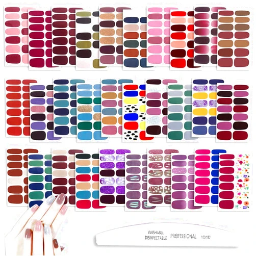 WOKOTO 30 Pcs Solid Color Nail Polish Strips Stickers Self-Adhesive Full Nail Wraps for Nails Art Gradient Design Stick On Nail Polish Stickers Set with Nail File for Women Girls