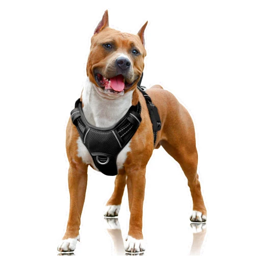 BARKBAY No Pull Dog Harness Large Reflective Dog Harness with Front Clip and Easy Control Handle for Walking Training Running with ID tag Pocket(Black,L)