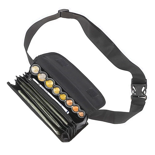 BSTKEY Euro Coin Holder Coin Dispenser, Fanny Pack with Banknote Waiters Purse Coin Sorter Coin Organizer, Black Coin Storage Bag with Belt for Waitress Server Collector Cashier Change