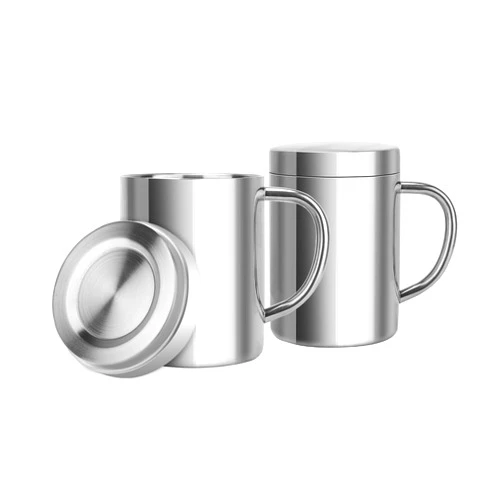 DASHTHER Unbreakable 13.5oz/400ml Stainless Steel Double-Walled Mugs with Lid and Handles for Camping Coffee(2 pieces)