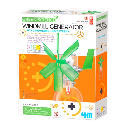 4M Toysmith, Green Science Windmill Generator Kit, DIY Science Kit With LED Lights, For Boys & Girls Ages 8+ (Packaging May Vary)