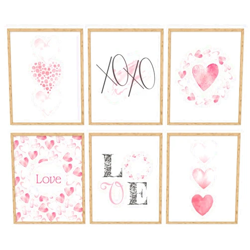 Whaline 6Pcs Valentine's Day Wall Art Prints Pink Heart Love Posters Sweet Watercolor Canvas Art Painting Unframed Romantic Posters for Valentines Wedding Home Room Gallery Decor, 8 x 10 inch