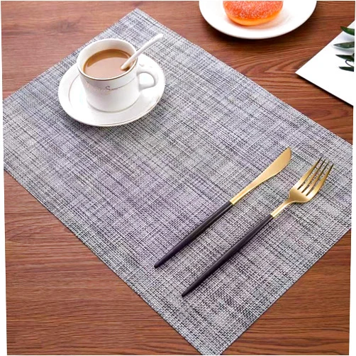 WALLBIG Placemats Set of 12,18” X 12” Heat Resistant Place Mats, Durable PVC Weave Table Mats, Washbale Vinyl Placemats for Kitchen/Dining/Party/Holiday (Gray)
