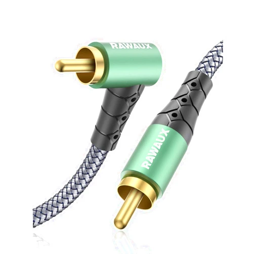 RAWAUX Subwoofer RCA Audio Cable 90 Degree Subwoofer Cable Stereo RCA to RCA Audio Cable 24K Gold-Plated Nylon Braided Double Shielded Digital Analogue Supports Amplifiers,Home Theater (3.3ft/1m)