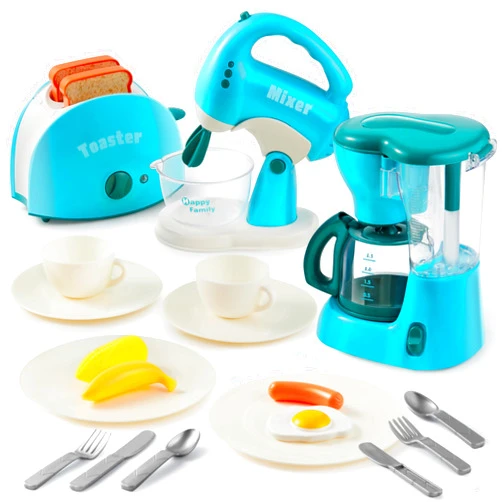 Joyin Play Kitchen Toys, Pretend Play Kitchen Appliances Toy Set with Coffee Maker, Mixer, Toaster with Realistic Lights& Sounds, Birthday Gift for Kids Ages 2 3 4 5, Blue