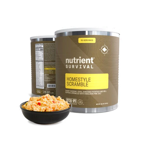 Nutrient Survival MRE Homestyle Scramble Eggs, Ready to Eat Meals (10 Servings) Freeze Dried Prepper Supplies & Emergency Food Supply, 40 Essential Nutrients, Shelf Stable Up to 25 Years, One Can