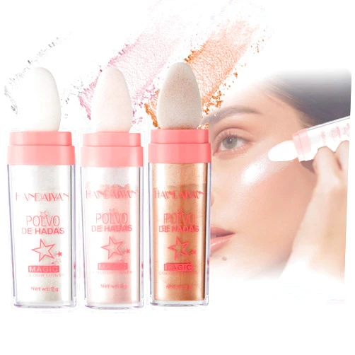 Vibebli 3 Color Polvo De Hadas, Body Glitter Highlighter Powder Fairy Stick for Makeup Shimmer and Shine High Gloss Blush Contour Powder Makeup - Sparkle Patting Powder for Hair Face Eyes Body