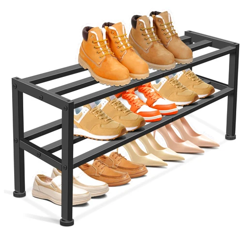 KEETDY Heavy Duty Shoe Rack for Closet Entryway, Stackable Shoe Organizer for Small Space Metal Shoe Rack Shelf Storage for Bedroom, Floor, Outdoor (Black)