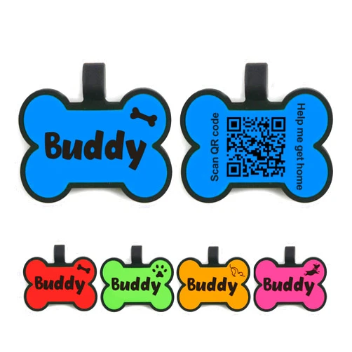 EDSG QR Code Dog Tag Dog Tags Engraved for Pets Personalized Silent Silicone Dog Name Tag with Any Name for Puppy Kitty Pet Online Profile Send Pet Location Alert Email When Scanning(Blue Bone)
