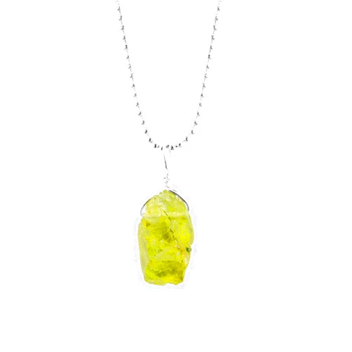 ZEMBIENCE Natural Raw Peridot Gemstone Pendant Necklace, Rough Stones, Silver Plated, Chakra Healing Crystals, Handmade, August Birthstones, Valentine Gift, Women Jewelry, Size 18