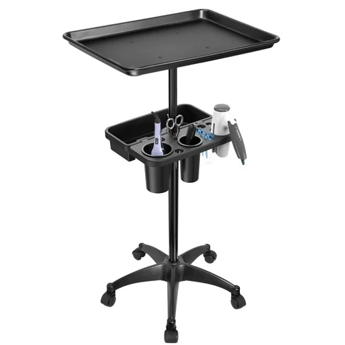 Johgee Rolling Salon Tray Cart with Extra Storage Space, Metal Salon Tray on Wheels, Adjustable Hairstylist Tray Salon Stations for Hair Stylist, Tattoo Tray Salon Trolley Cart for Salon & Spa Use
