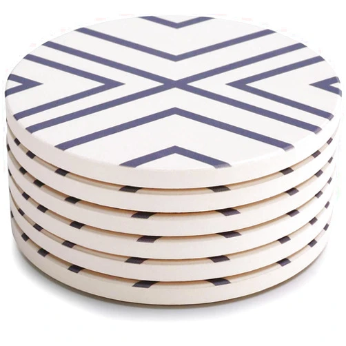 LIFVER Coasters for Drinks, Absorbent Coaster Set of 6 with Cork Base, Farmhouse Living Room Decor for Home, Ceramic Drink Coasters for Cold Drinks Wine Glasses Cups Mugs, Grey-line