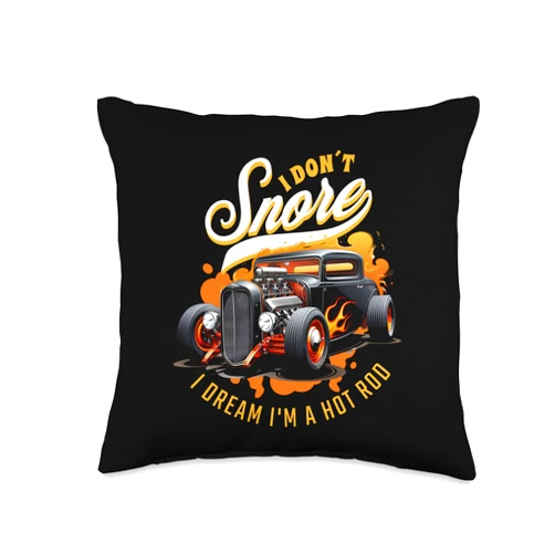 Visit The Hot Rods Store I Don't Snore I Dream Vintage Hot Rod Throw Pillow, 16x16, Multicolor