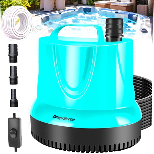 DeeprBetter 1190GPH Pool Cover Pump Above Ground,Submersible Water Pump for Pool Draining, Swimming Sump Inground Pump,Water Removal Pump with 16.5 ft Drainage Hose and 26 Ft Power Cord,3 Adapters