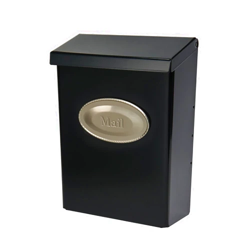 Architectural Mailboxes Designer Galvanized Steel, Locking Wall Mount Mailbox, Black with Satin Nickel