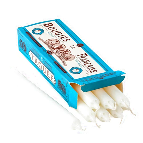 Bougies La Francaise Classic French Dinner Candles, Perforated Dripless (Set of 8). Made in France